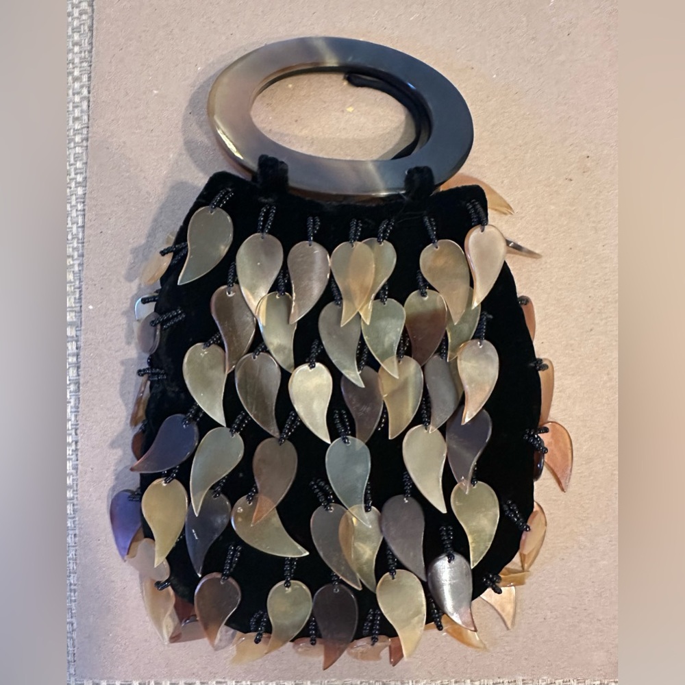 ShiraLeah Vintage Beaded Ring Handle Evening Bag Resin Teardrop Statement Purse